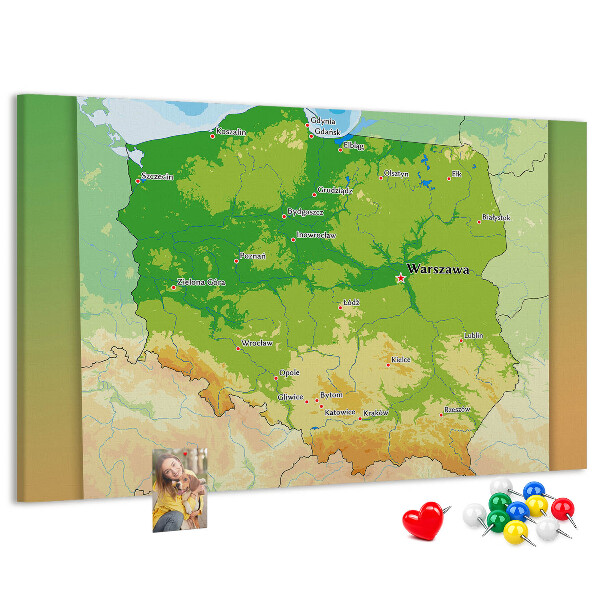 Cork memo board Physical map of Poland