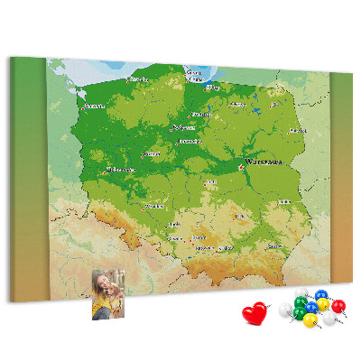Cork memo board Physical map of Poland