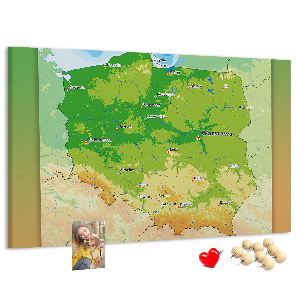 Cork memo board Physical map of Poland