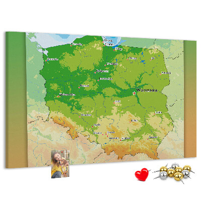 Cork memo board Physical map of Poland