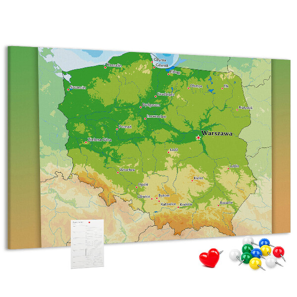Cork memo board Physical map of Poland