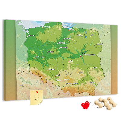 Cork memo board Physical map of Poland