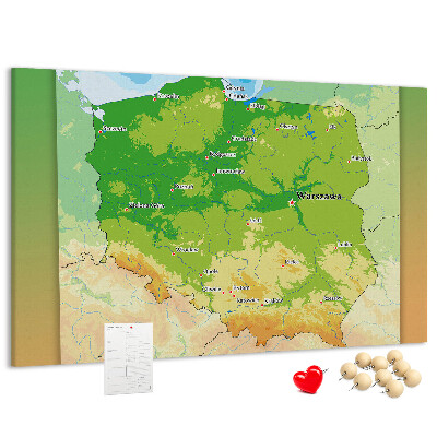 Cork memo board Physical map of Poland