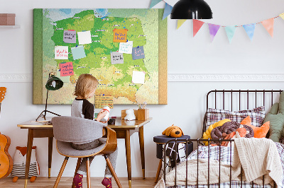 Cork memo board Physical map of Poland