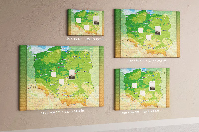 Cork memo board Physical map of Poland
