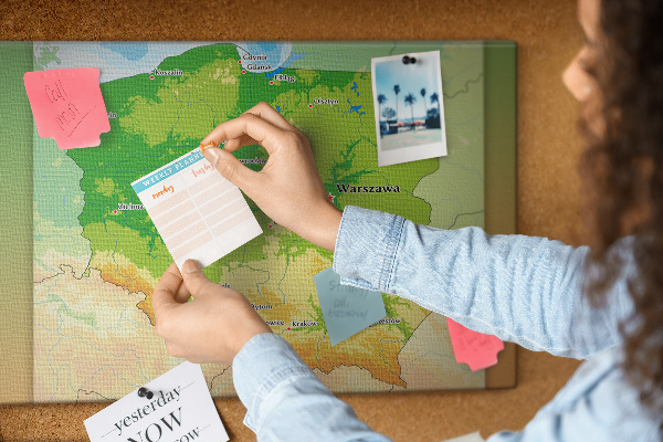 Cork memo board Physical map of Poland
