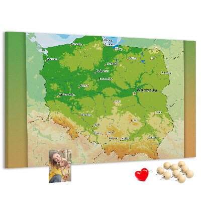 Cork memo board Physical map of Poland