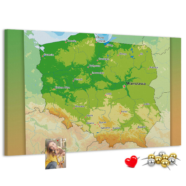 Cork memo board Physical map of Poland
