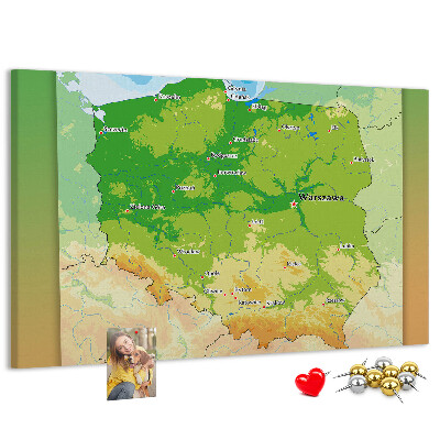 Cork memo board Physical map of Poland