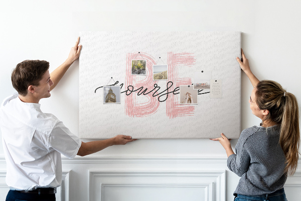 Cork memo board Be yourself lettering