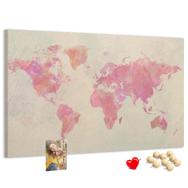 Cork display board Watercolor world map