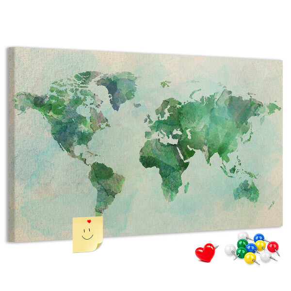 Cork memo board Watercolor world map