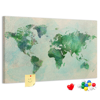 Cork memo board Watercolor world map