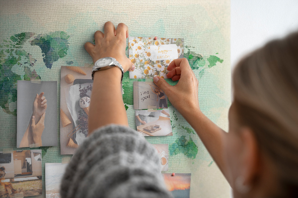 Cork memo board Watercolor world map