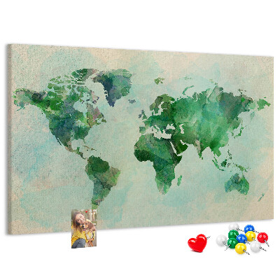 Cork memo board Watercolor world map