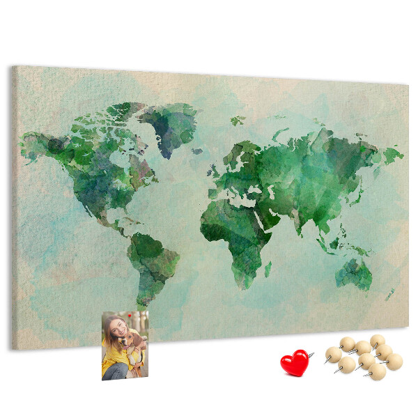 Cork memo board Watercolor world map