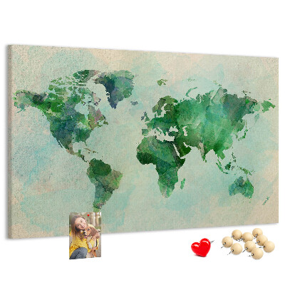 Cork memo board Watercolor world map