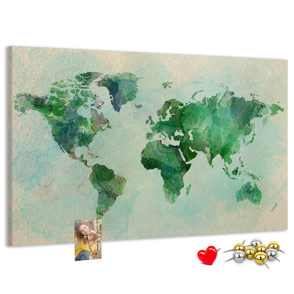 Cork memo board Watercolor world map