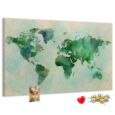 Cork memo board Watercolor world map