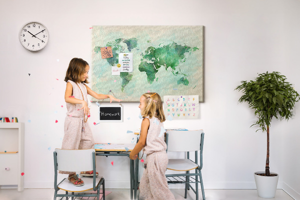 Cork memo board Watercolor world map