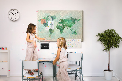 Cork memo board Watercolor world map