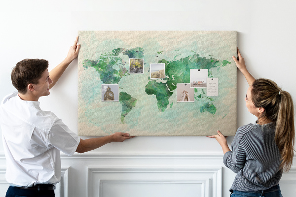 Cork memo board Watercolor world map