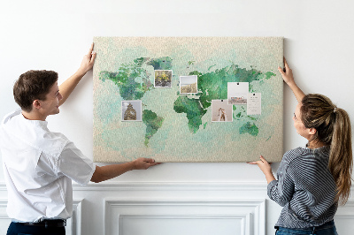Cork memo board Watercolor world map