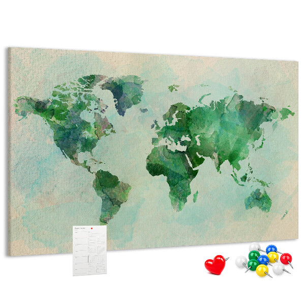 Cork memo board Watercolor world map