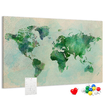 Cork memo board Watercolor world map