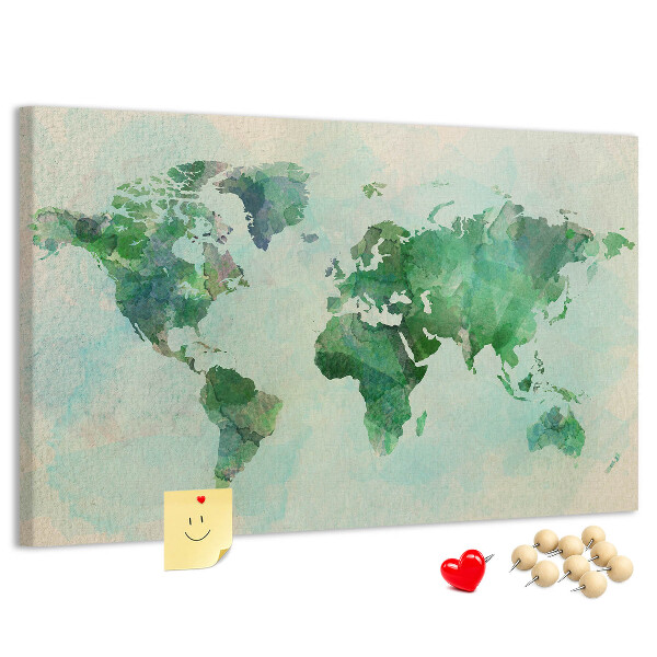 Cork memo board Watercolor world map