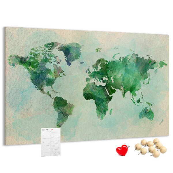 Cork memo board Watercolor world map
