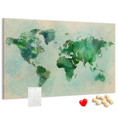 Cork memo board Watercolor world map