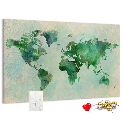 Cork memo board Watercolor world map