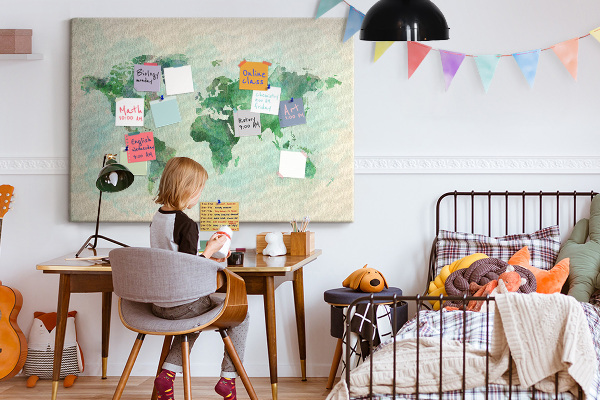 Cork memo board Watercolor world map