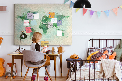 Cork memo board Watercolor world map
