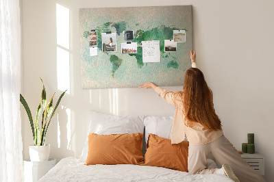 Cork memo board Watercolor world map
