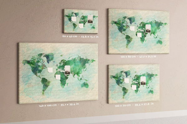 Cork memo board Watercolor world map