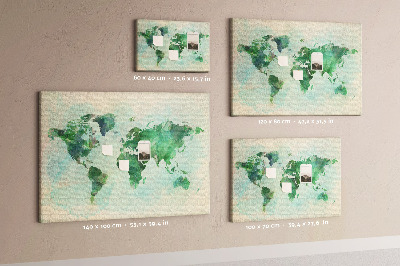 Cork memo board Watercolor world map