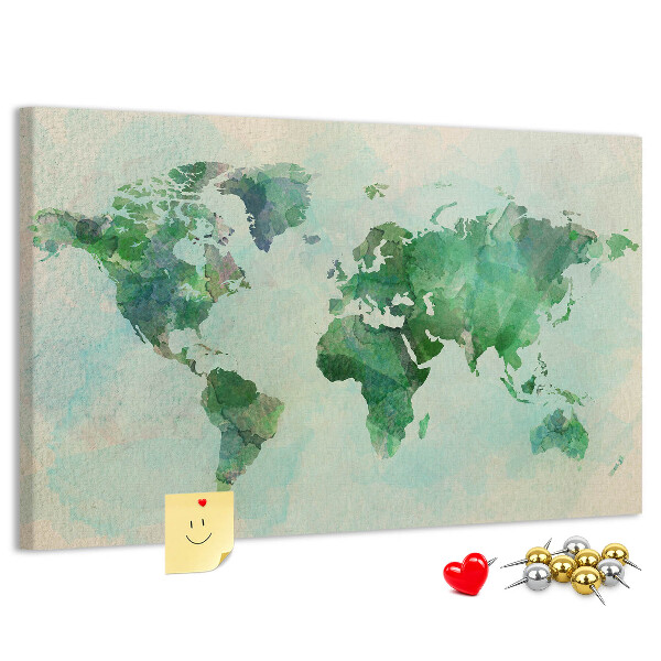 Cork memo board Watercolor world map