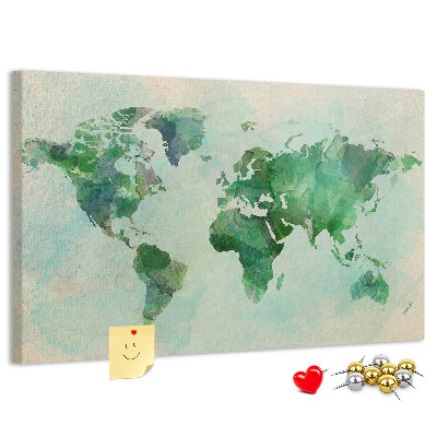 Cork memo board Watercolor world map