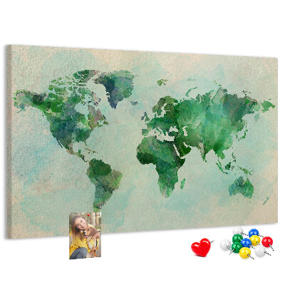 Cork memo board Watercolor world map