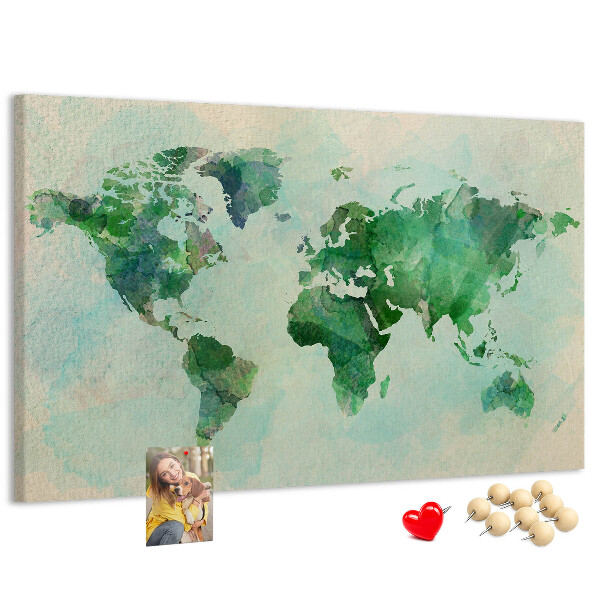 Cork memo board Watercolor world map