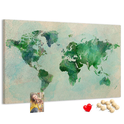 Cork memo board Watercolor world map