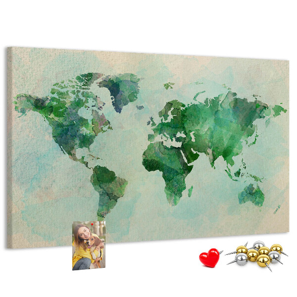 Cork memo board Watercolor world map