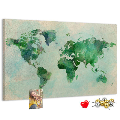 Cork memo board Watercolor world map