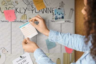 Cork memo board Cactus weekly planner