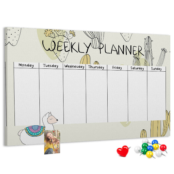 Cork memo board Cactus weekly planner