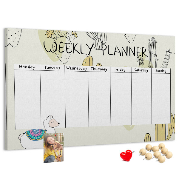 Cork memo board Cactus weekly planner