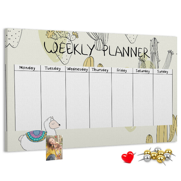 Cork memo board Cactus weekly planner