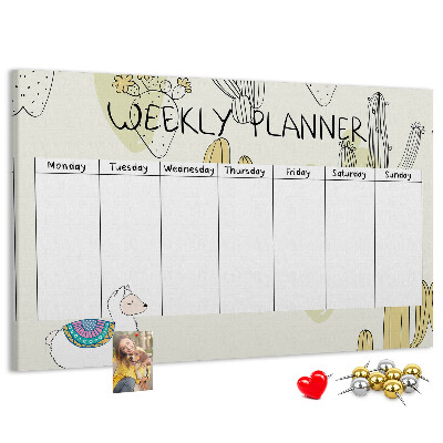 Cork memo board Cactus weekly planner